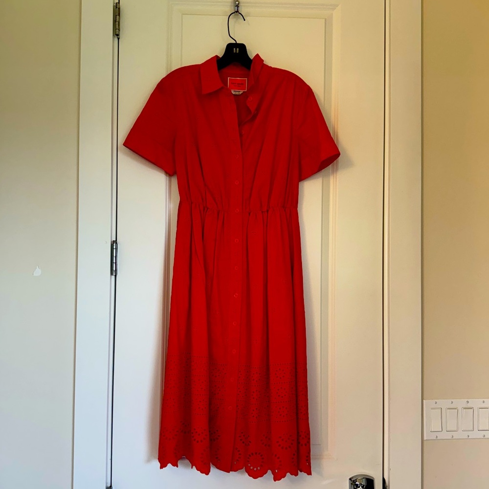 kate spade Red Midi Shirt Dress with Eyelet Hem